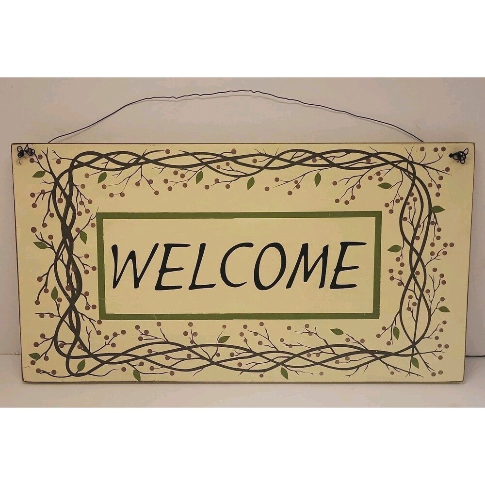 Wooden Hand Painted Decorative Hanging Welcome Sign Country Farmhouse Primitive